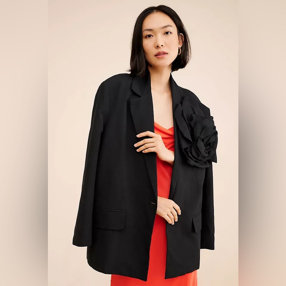FARM Rio Black Blazer with Oversized Flower